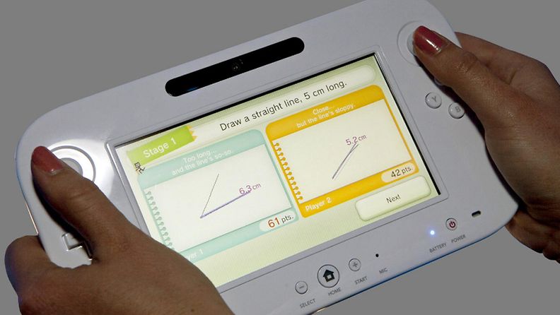 Nintendon kosketusnäytöllä varustettu Wii U -ohjain.