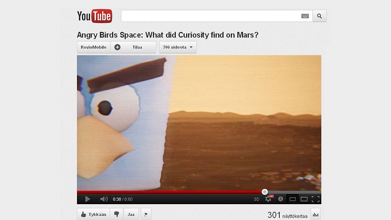 Angry Birds Space Red Planet. Kuvakaappaus YouTubesta.