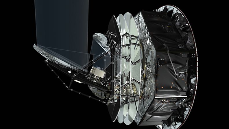 Taiteilijan näkemys Euroopan avaruusjärjestön (ESA) Planck-satelliitista.