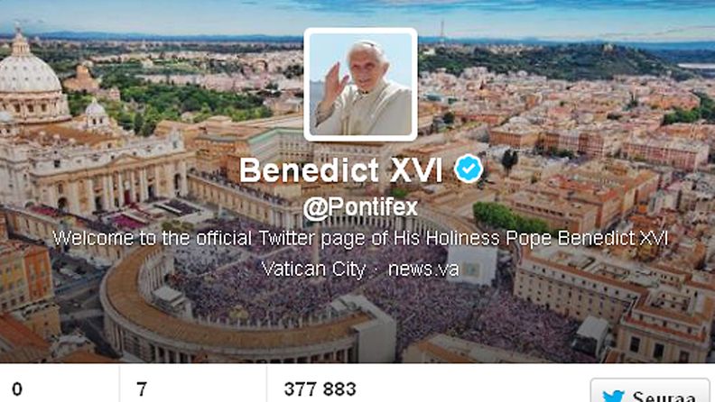 Kuvakaappaus Paavi Benedictus XVI:n Twitter-sivulta.