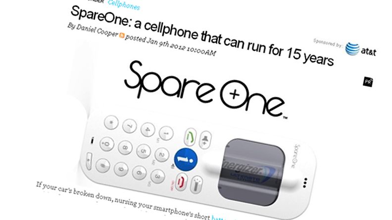 SpareOne kännykkä CES 2012 -messuilla. Ruutunäkymä Engadgetin sivuilta.