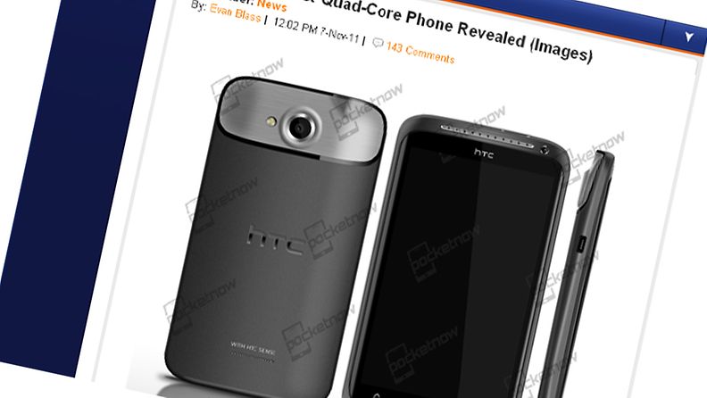 HTC:n väitetty neliytiminen Edge-älypuhelin. Kuvaruutunäkymä pocketnow.comin sivuilta.