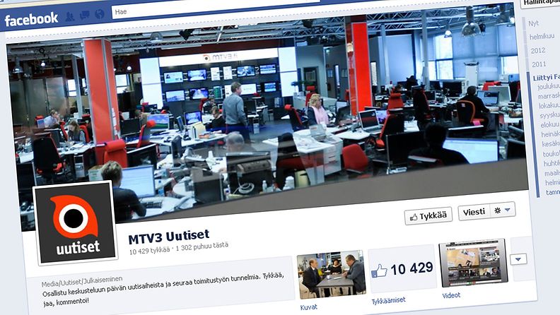 Uudistunut MTV3 Uutisten sivu Facebookissa.