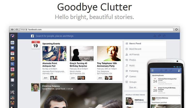 Tältä tulee näyttämään Facebookin uusi uutisvirta. Kuvakaappaus Facebookista.