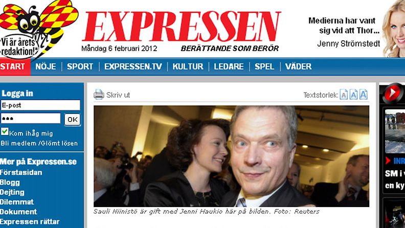 Expressen otsikoi Suomen presidentinvaaleista.