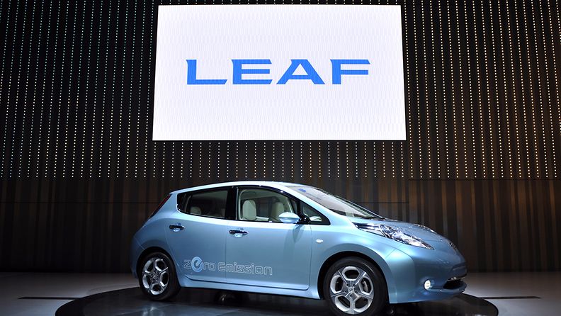  Nissan's new electric car 'Leaf' during its unveiling at the company new headquarters in Yokohama, near Tokyo, Japan. 