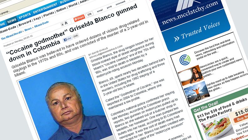 The Miami Herald kertoi Griselda Blancon murhasta 3.9.2012.