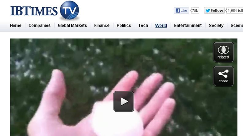Venäjällä satoi eilen kananmunan kokoisia rakeita. Kuvakaappaus videosta IBT:n sivuilla.