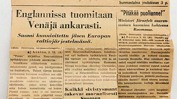 Helsingin Sanomien sivu joulukuun 3. päivänä 1939. 