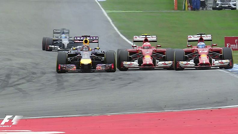 Sebastian Vettel, Kimi Räikkönen ja Fernando Alonso rinnakkain