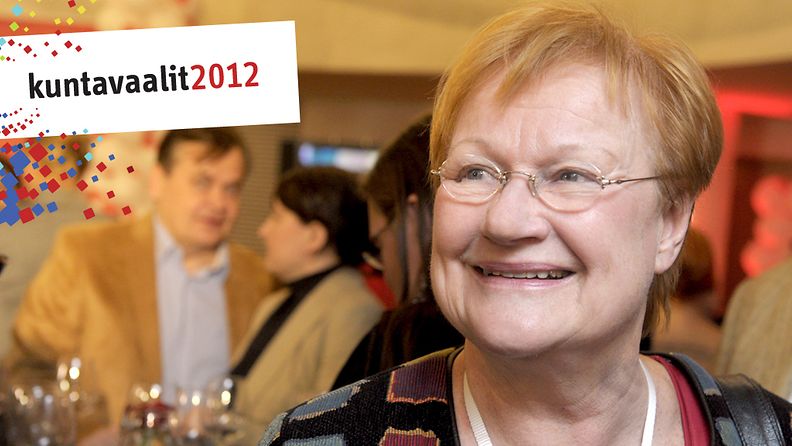 Presidentti Tarja Halonen Sdp:n vaalivalvojaisissa Helsingissä 28. lokakuuta 2012