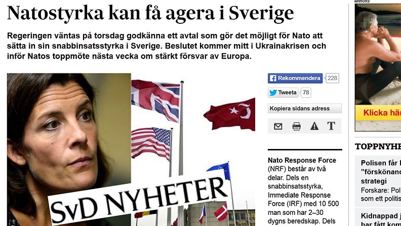 Svenska Dagbladet 27.8.2014 Nato