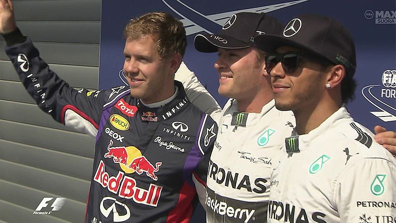 Sebastian Vettel, Nico Rosberg ja Lewis Hamilton