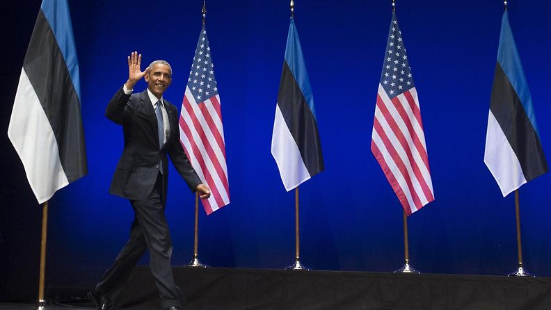 Yhdysvaltain presidentti Barack Obama saapuu pitämään puhetta Nordea-konserttisaliin Tallinnassa 3. syyskuuta 2014.
