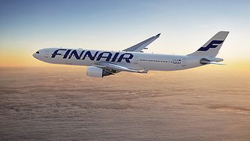 Kuvahahmotelma Airbus A330 -lentokoneesta Finnairin uuden ilmeen mukaisena.