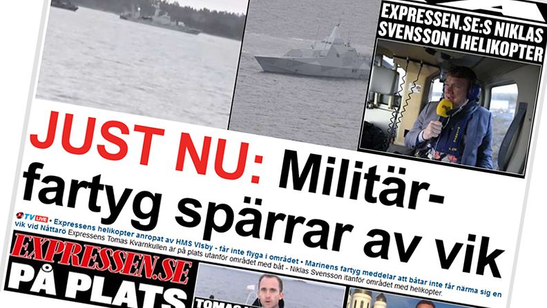 Ruotsin sukellusvenejahtia seurataan aktiivisesti: Kuvakaappaus Expressenin sivuilta