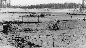 Ammusten kuljetusmatkalla etulinjoille Kollaanjoen itäpuolella 17.12.1939. Kuva: SA-kuva.