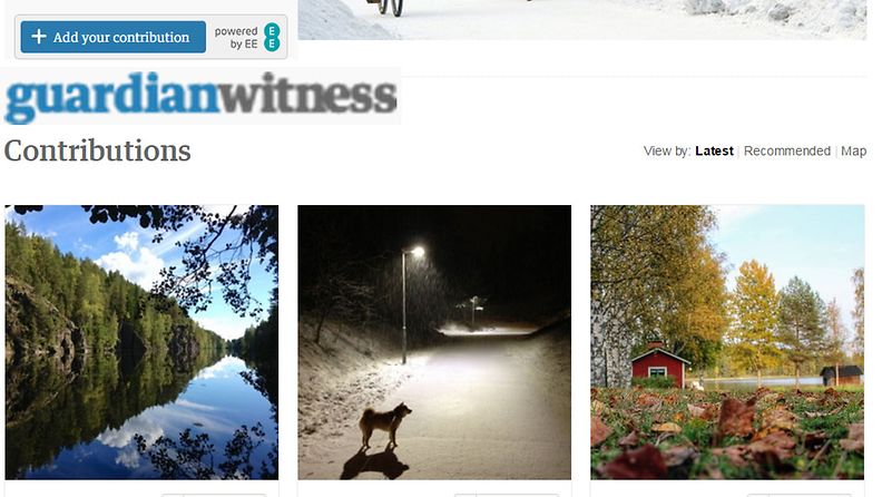Kuvakaappaus Guardian: Lukijoiden kuvia Suomesta marraskuu 2014.