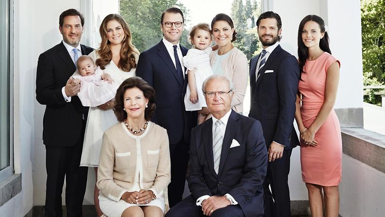 Ruotsin kuningasperhe: Chris, Madeleine, Leonore, Daniel, Estelle, Victoria, Carl Philip, Sofia,  Kaarle Kustaa, Silvia