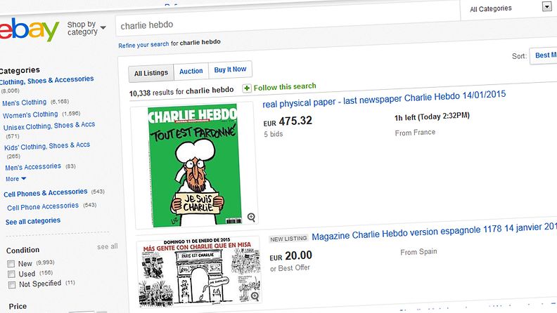 Charlie Hebdo ebay ruutukaappaus