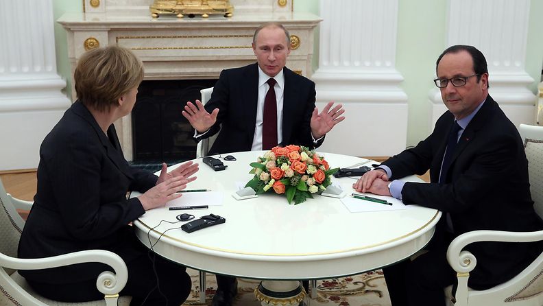 Merkel Hollande ja Putin Moskovassa 6.2.2015