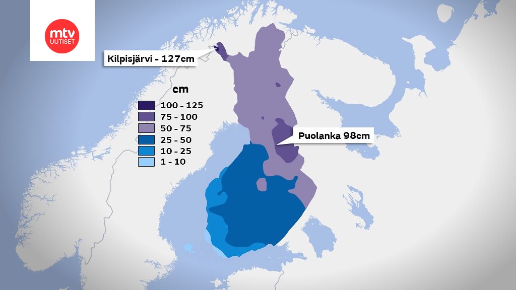 Katso, pääseekö lomakohteessasi hiihtämään: Suomen lumitilanne kartalla -  