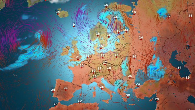 Euroopan sääennuste keskiviikolle 24. kesäkuuta 2015.