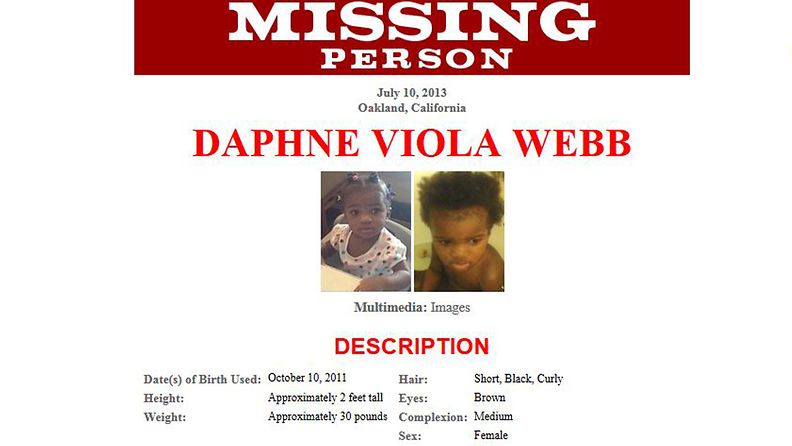 FBI:n etsintäkuulutus vuonna 2013 kadonneesta Daphne Viola Webbistä