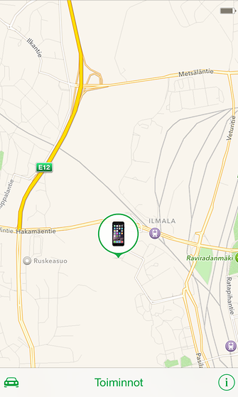 Find My iPhone -ohjelmassa voit paikantaa kadonneen puhelimesi.