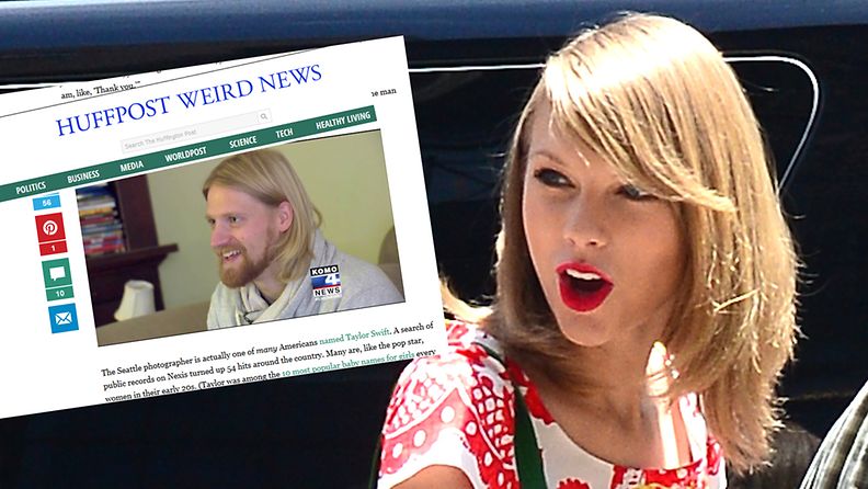 Taylor Swift ja Taylor Swift, kuvakaappaus Huffingtonpost.comista
