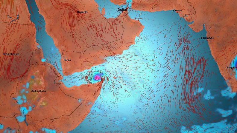 Trooppinen sykloni Megh eteni kohti Jemeniä 9. marraskuuta 2015.