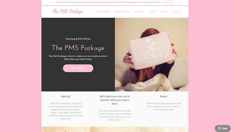 Ruutukaappaus PMS-pakettia myyviltä sivuilta. 