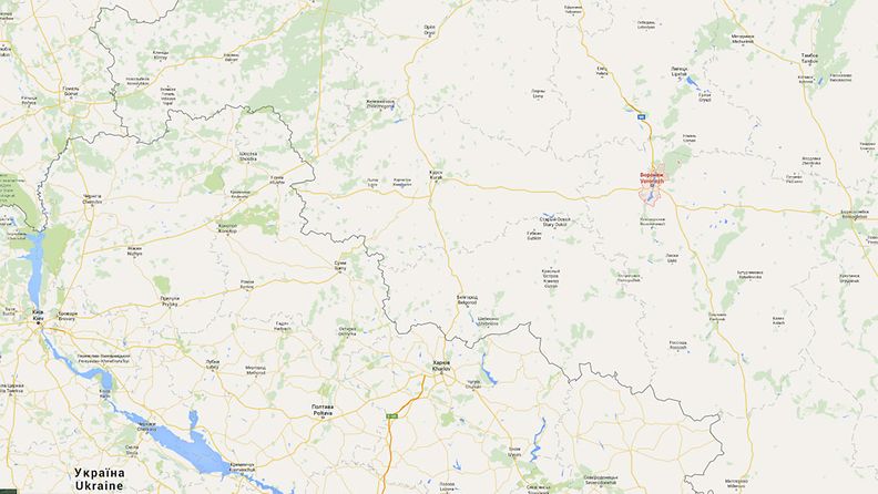 Kuva Google Maps. Voronezh on punaisella merkitty alue.