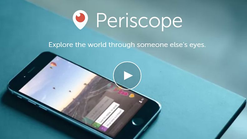 Periscope-videopalvelu, kuvakaappaus sovelluksen verkkosivuilta