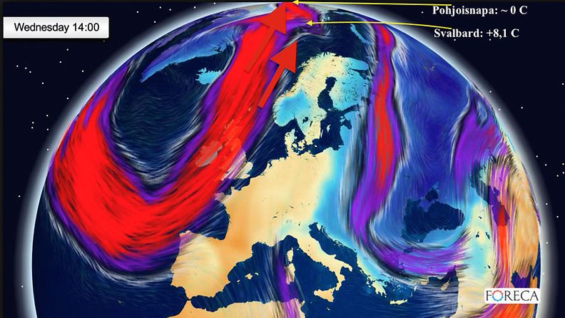 Lämpötila kohosi pohjoisnavalla nollan tuntumaan 30. joulukuuta 2015. Kuva: Foreca/Markus Mäntykannas