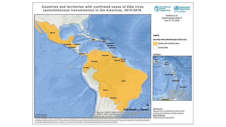 Zika-virus levinneisyys kartta