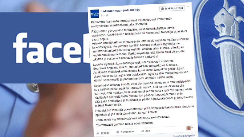 Facebook poliisi Facebook-päivitys