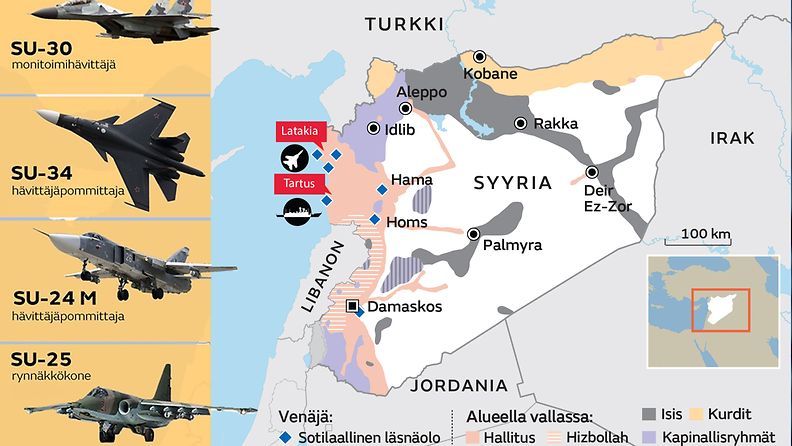 Koneet Syyria Venäjä kartta