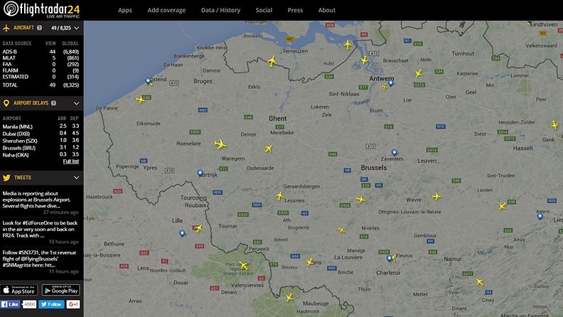 Flightradar Brysseli räjähdykset