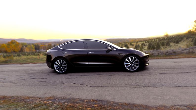 Musta Tesla Model 3.