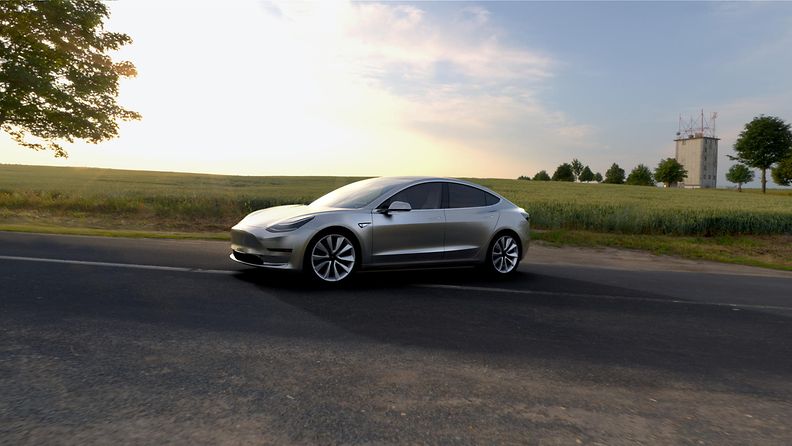 Hopeinen Tesla Model 3.