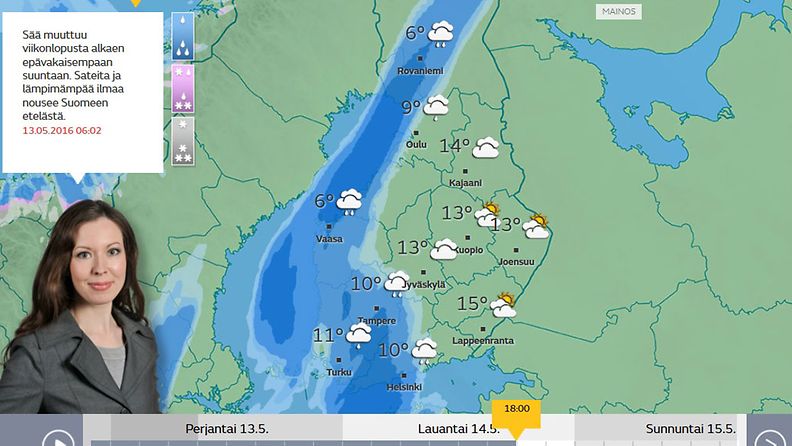 Runsaiden sateiden rintama halkoo Suomea viikonloppuna.