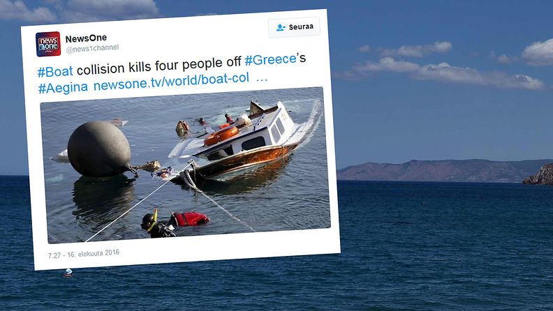 Turistialus ja pikavene törmäsivät Ateenan lähistöllä 16. elokuuta 2016.