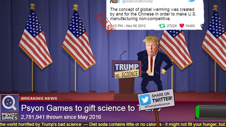 Kuvakaappaus Trump Vs. Science -nettipelistä
