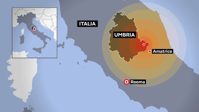 Italia maanjäristys kartta