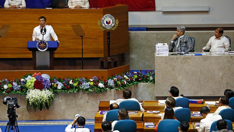 Filippiinien presidentti Rodrigo Duterte piti tänään maan parlamentille puheen.