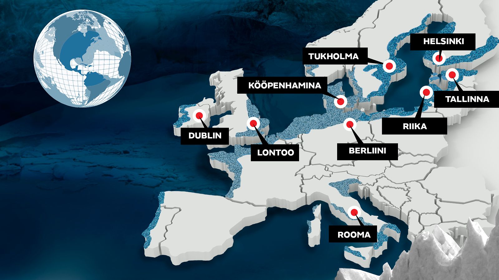Jäätiköiden sulaminen olisi katastrofaalista – Kartta: Euroopasta hukkuisi  suuri osa 