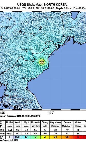 Pohjois-Korea ydinkoe kartta USGS  