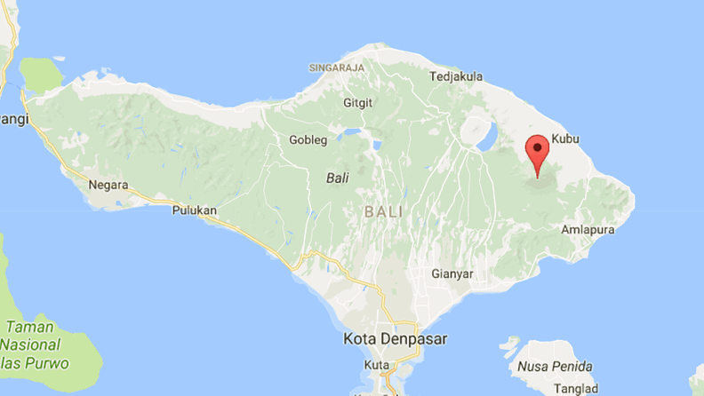 Angung tulivuori Bali kartta