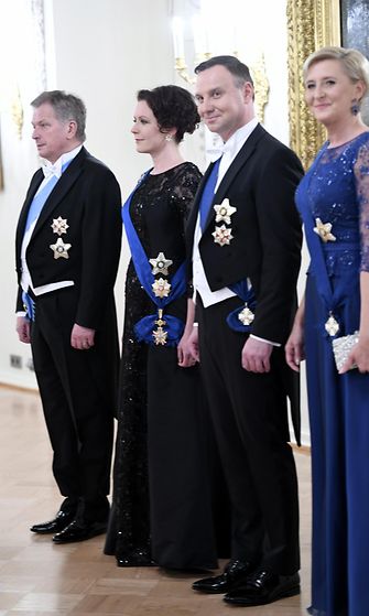 Sauli Niinistö, Jenni Haukio, Puolan presidentti Andrzej Duda, Agata Kornhauser-Duda juhlaillallinen Presidentinlinnassa 24.10.2017 2